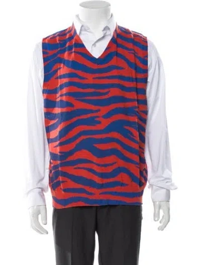 Pre-owned Stussy Striped V-neck Sweater Vest In Blue