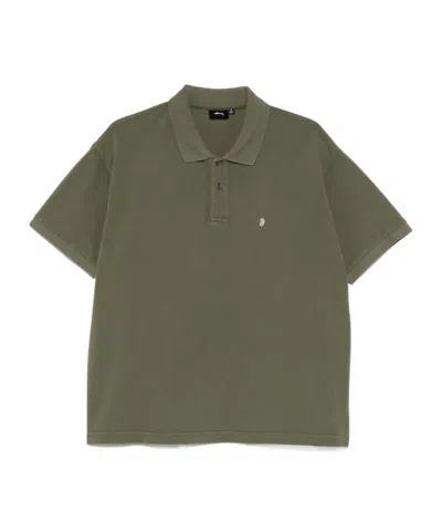 Stussy Stssy Logo Embroidered Polo Shirt In Green