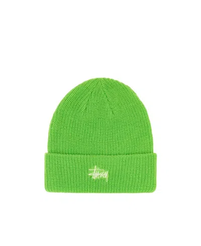 Stussy St�ssy Logo Embroidered Turn-up Hem Knitted Beanie In Green