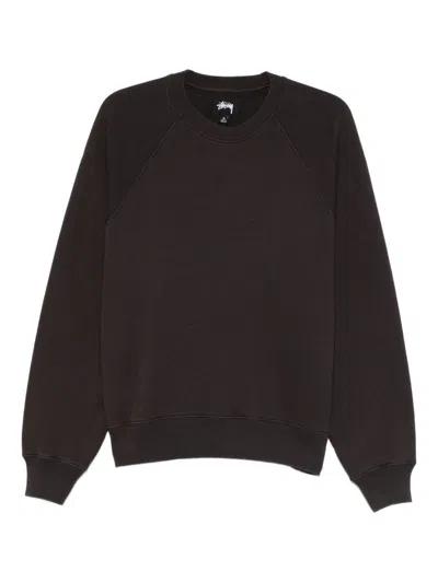 Stussy Long Sleeve Crew Neck Raglan Sweatshirt In Black