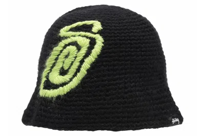 Pre-owned Stussy Swirly S Knit Bucket Hat Black