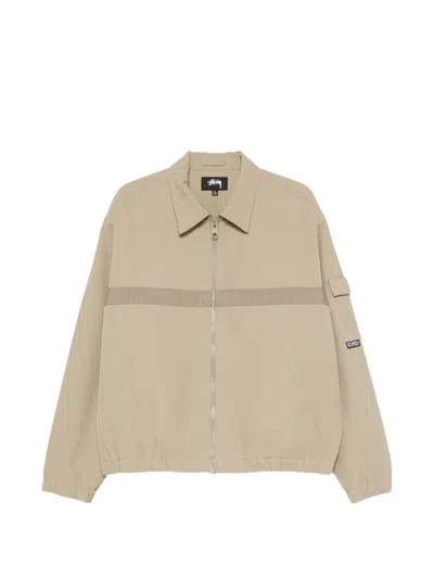 Stussy Tape-detail Zip-up Mechanic Jacket In Neutral
