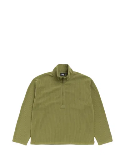 Stussy Textured Quarter-zip Sweatshirt In Green