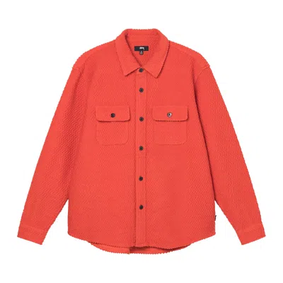 Pre-owned Stussy Textured Wool Cpo Long-sleeve Shirt 'orange' | Men's Size L
