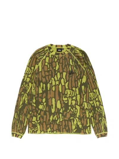 Stussy Tree Bark Camo-print Thermal T-shirt In Green