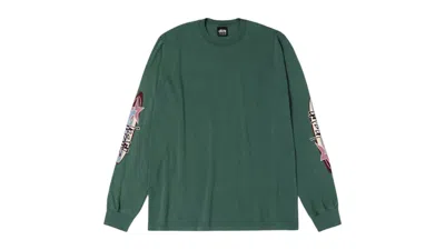 Pre-owned Stussy Two Star Long Sleeve Pigment Dyed Tee Shirt In Pine In Green