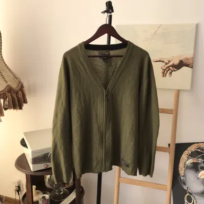 Pre-owned Stussy Vintage  Knit Olive Collar Cardigan Zip Up 90's In Green