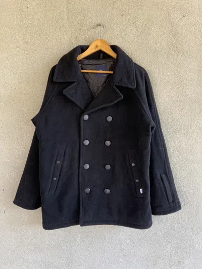 Pre-owned Stussy Vintage  Wool Pea Coat Jacket Size L In Black