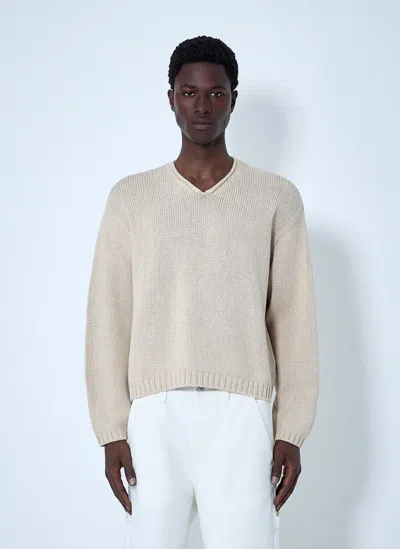 Stussy V-neck Knit Sweater In Neutral