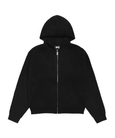 Stussy Waffle Cashmere Zip Hood Sweater In Black
