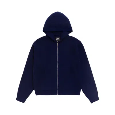 Pre-owned Stussy Waffle Cashmere Zip Hood Sweater 'deep Navy' | Blue | Men's Size M