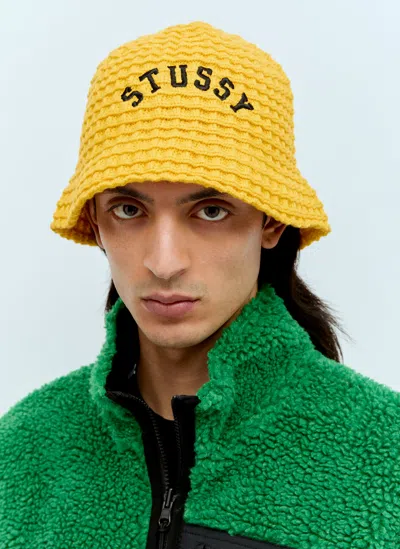 Stussy Waffle Knit Bucket Hat In Yellow