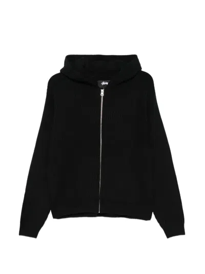 Stussy Waffle-knit Zip-up Hoodie In Black