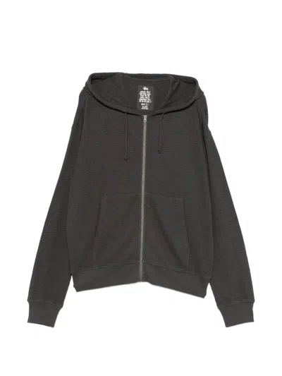 Stussy Waffle-knit Zip-up Thermal Hoodie In Black