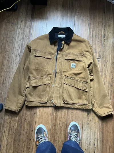 Pre-owned Stussy Washed Canvas Shop Jacket In Green