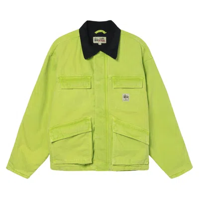 Pre-owned Stussy Washed Canvas Shop Jacket 'lime' In Green
