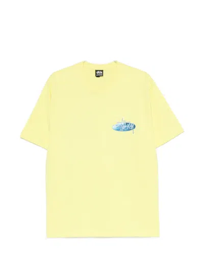 Stussy Wave Oval Logo-print T-shirt In Yellow