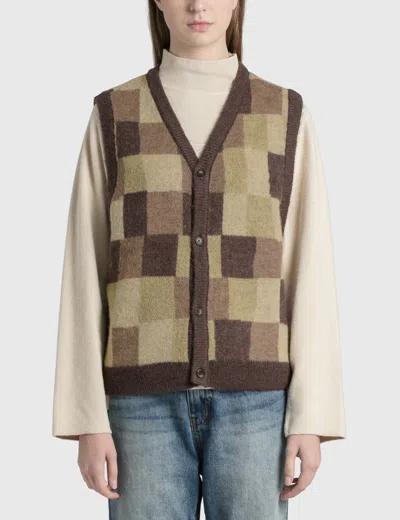 Stussy Wobbly Check Sweater Vest In Brown