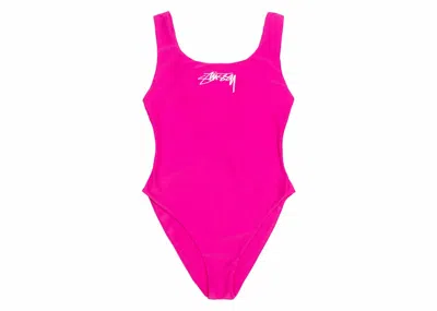 Pre-owned Stussy Women's  Surf Stock One Piece Swimsuit In Magenta