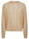 Stussy Wool Blend Crew Neck Jumper With Geometric Pattern In Beige