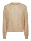 Stussy Wool Blend Crew Neck Jumper With Geometric Pattern In Beige