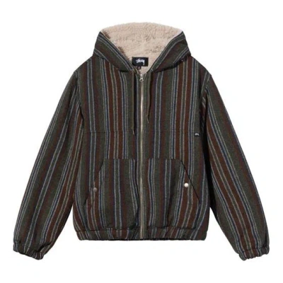 Stussy Wool Stripe Work Jacket 'brown' In Gray