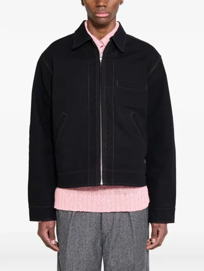 Stussy Work Contrast-stitch Collared Jacket In Black