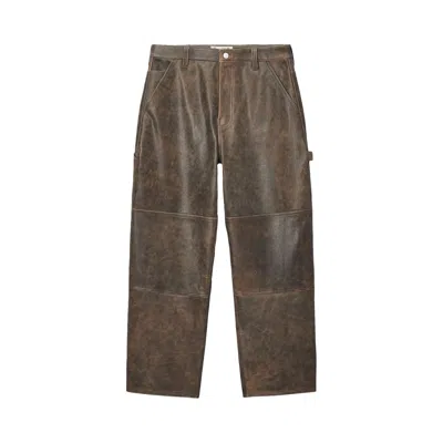 Pre-owned Stussy Work Pant Distressed Leather 'brown'