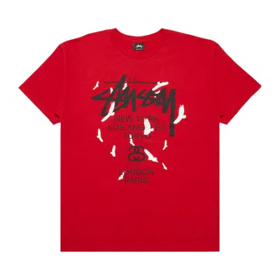 Pre-owned Stussy World Tour Birds Tee 'brite Red'