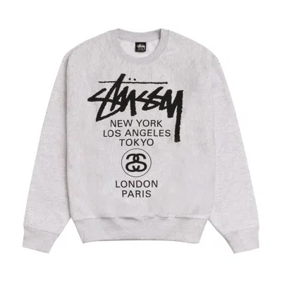 Pre-owned Stussy World Tour Crew 'ash Heather' | Grey | Men's Size L In Gray
