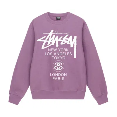 Pre-owned Stussy World Tour Crew 'ash Heather' | Grey | Men's Size M In Gray