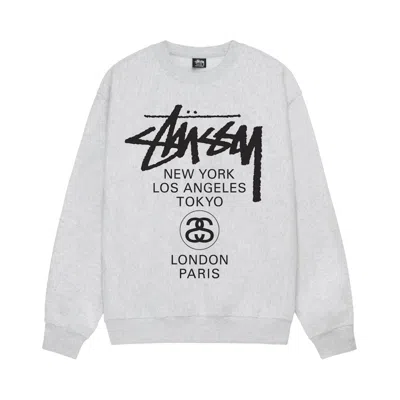 Pre-owned Stussy World Tour Crew 'ash Heather' | Grey | Men's Size M In Gray