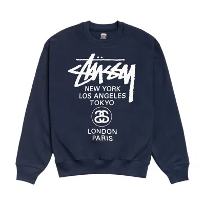 Pre-owned Stussy World Tour Crew 'navy' | Blue | Men's Size L