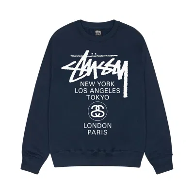 Pre-owned Stussy World Tour Crew 'navy' | Blue | Men's Size S