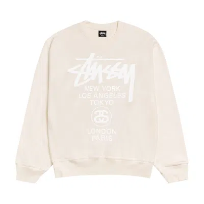 Pre-owned Stussy World Tour Crew Pigment Dyed 'natural' | Cream | Men's Size L In White