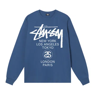 Pre-owned Stussy World Tour Long-sleeve Tee 'midnight' In Blue