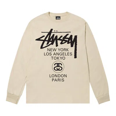 Pre-owned Stussy World Tour Long-sleeve Tee 'putty' In Cream