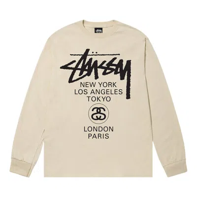 Pre-owned Stussy World Tour Long-sleeve Tee 'putty' | Cream | Men's Size M In White