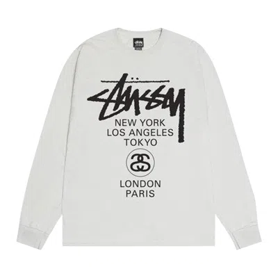 Pre-owned Stussy World Tour Long-sleeve Tee 'fog' | Grey | Men's Size Xl In Gray