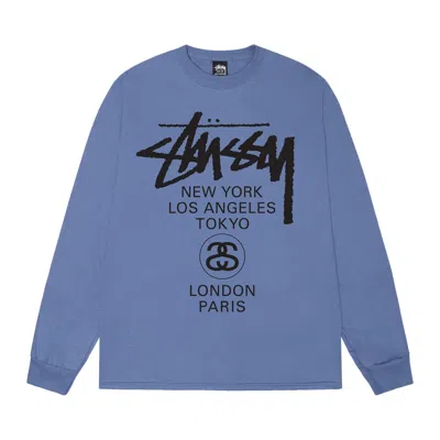Pre-owned Stussy World Tour Long-sleeve Tee 'storm' | Blue | Men's Size L