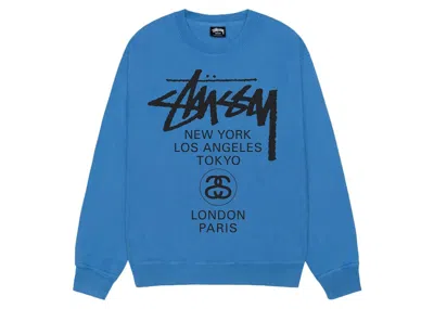 Pre-owned Stussy World Tour Pigment Dyed Crewneck Sweatshirt In Blue