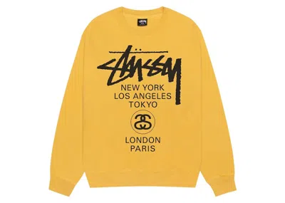 Pre-owned Stussy World Tour Pigment Dyed Crewneck Sweatshirt In Honey