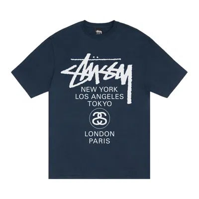 Pre-owned Stussy World Tour Tee 'navy' | Blue | Men's Size Xl