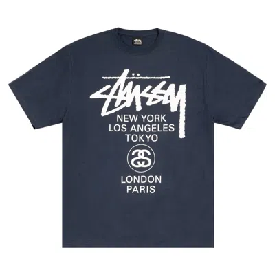 Pre-owned Stussy World Tour Tee 'navy' | Blue | Men's Size Xl