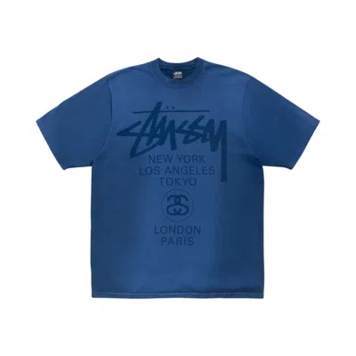 Pre-owned Stussy World Tour Tee 'sun Faded Navy' | Blue | Men's Size Xl