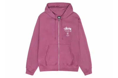 Pre-owned Stussy World Tour Zip Hoodie Berry