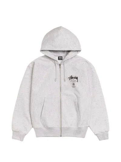 Stussy World Tour Zip-up Hoodie In Gray