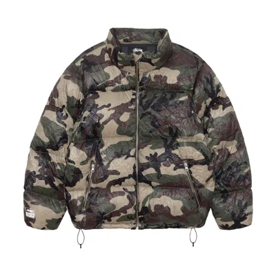 Pre-owned Stussy Wrinkled Nylon Down Puffer 'woodland Camo' In Multi-color
