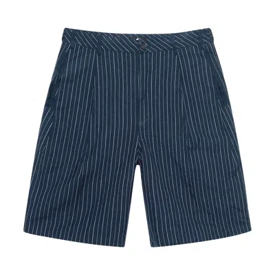 Pre-owned Stussy Wrinkled Stripe Volume Pleated Short 'navy' In Blue