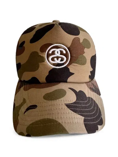 Stussy X Bape Camouflage-print Baseball Cap In Brown